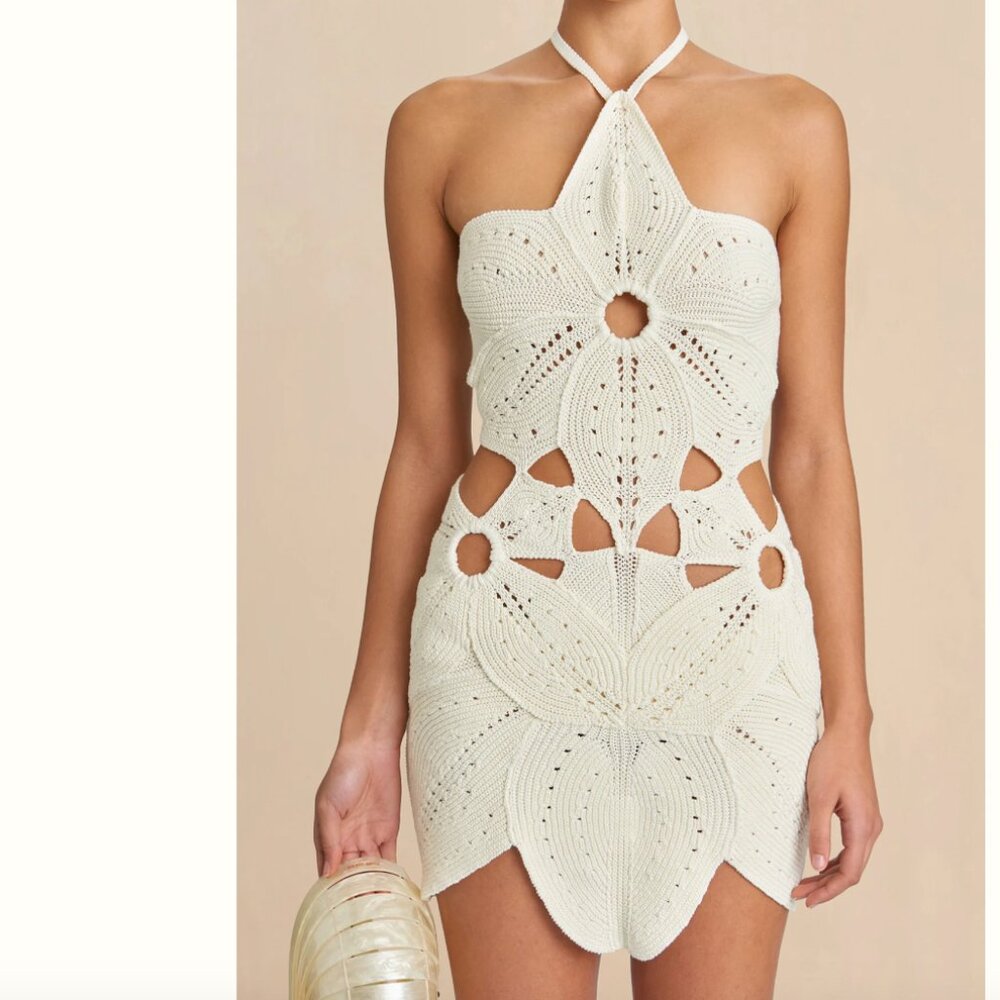 Cult Gaia FLOREANA KNIT DRESS, Size Small, Off White